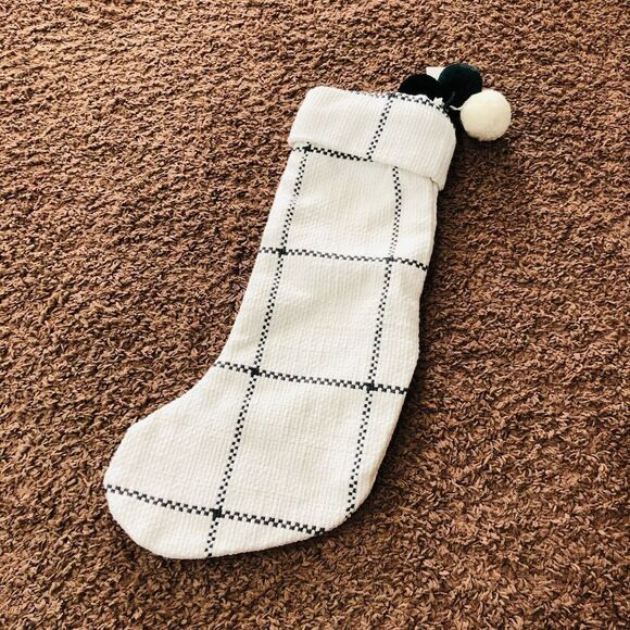 Hearth & Hand with Magnolia Holiday Stocking Collection Cream/Gray‎ Windowpane - Picture 3 of 5